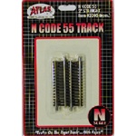 Atlas 2005 N Code 55 Track w/Nickel-Silver Rail & Brown Ties Straight 2" Pkg 6