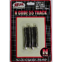 Atlas 2011 N Code 55 Track w/Nickel-Silver Rail & Brown Ties 10" Radius Half Curve Pkg 6