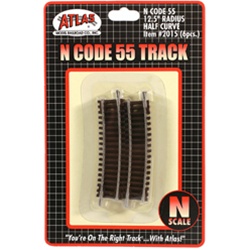 Atlas 2015 N Code 55 Track w/Nickel-Silver Rail & Brown Ties 12-1/2" Radius Half Curve Pkg 6