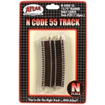 Atlas 2017 N Code 55 Track w/Nickel-Silver Rail & Brown Ties 13-3/4" Radius Half Curve Pkg 6