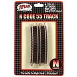 Atlas 2019 N Code 55 Track w/Nickel-Silver Rail & Brown Ties 15" Radius Half Curve Pkg 6