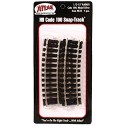 Atlas 832 HO Code 100 Curved Snap-Track Nickel-Silver Rail 1/2 Section 15" Radius Ties Pkg 4