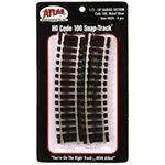 Atlas 834 HO Code 100 Curved Snap-Track Nickel-Silver Rail 1/2 Section 18" Radius Ties Pkg 4