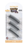 Bachmann 44821 N Curved Track w/Nickel Rail & Roadbed E-Z Track 11-1/4" Radius Half Section Pkg 6