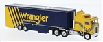 Brekina 85737 HO Kenworth K100 Aerodyne Sleeper-Cab Semi Tractor w/Racing Trailer Assembled Dale Earnhardt Team Wrangler