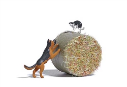 Busch 7920 HO Dog Chasing Cat Action Set Dog Cat Round Hay Bale