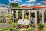 Faller 120466 HO Curved Double-Track Stone Railroad Viaduct w/ Abutments and Extra Pier Kit