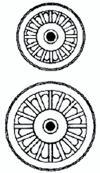 Grandt Line 8032 N Circus Wagon Wheels Baggage/Plain: 36" Front & 48" Rear Four Complete Sets