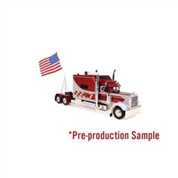 Iconic Replicas 430517 1/43 Peterbilt 379 Sleeper-Cab Semi Tractor Only Assembled Red Silver American Flag Holder