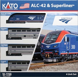 Kato N Siemens ALC-42 Charger & 3 Cars Train-Only Set Sound and DCC Amtrak #302 Sleeper Coach Coach-Baggage