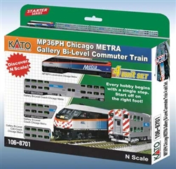 Kato 106-87011 N Chicago Metra Bi-Level Commuter Train-Only Set with Lights Standard DC MP36PH 2 Bi-Level Coaches Bi-Level Cab Car