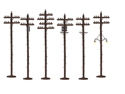 Lionel 637939 O Scale Telephone/Utility Poles w/LightsKit pkg(6) 2 w/Transformer Details, 1 w/Working Lights 7-1/2" Tall