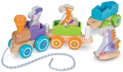 Melissa & Doug 4608 V First Play Wooden Rocking Farm Animals Pull Train Loco w/ Pull Cord 2 Cars 3 Animals