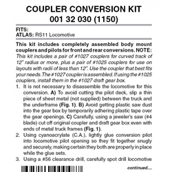 Micro Trains 001 32 030 Locomotive Coupler Conversion Kits w/Pilot Face Atlas RS11