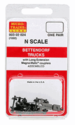 Micro Trains 003 02 024 Bettendorf Trucks With Couplers Extended Bolster 1 Pair