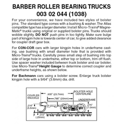 Micro Trains 003 02 044 Barber Roller Bearing Trucks With Long Extended Couplers 1 Pair