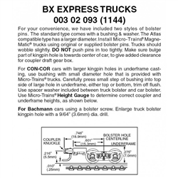 Micro Trains 003 02 093 BX Express Reefer Style Trucks With Medium Extension Couplers 1 Pair