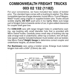 Micro Trains 003 02 132 Freight Car Trucks 1 Pair 6 Wheel Commonwealth w/Medium Extended Couplers