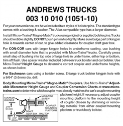 Micro Trains 003 10 010 Andrews Trucks Less Couplers (Black) 10 Pairs