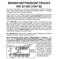 Micro Trains 003 22 020 Bettendorf Trucks Nonmagnetic Less Couplers (Brown) 1 Pair