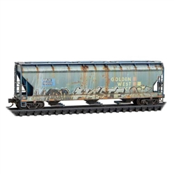 Micro-Trains N ACF 3-Bay Center Flow Covered Hopper with Elongated Hatches Helm Leasing HPJX #19059 Weathered Graffiti