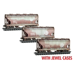 Micro Trains 983 05 076 N ACF 39' 2-Bay Center-Flow Covered Hopper 3-Pack Round Hatches BNSF Railway Weathered