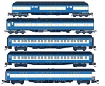 Micro Trains 993 02 215 N Heavyweight Baggage 2 Coach Sleeper Observation Set Foam Nest Central Railroad of New Jersey Blue Comet