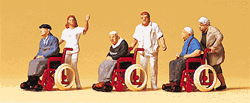 Preiser 10479 HO Pedestrians Elderly Being Pushed in Wheelchairs Pkg 3 2 Figures Each