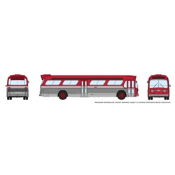 Rapido Trains Inc 573097 N 1959-1986 GM New Look-Fishbowl Bus with Working Headlights Assembled Red Silver