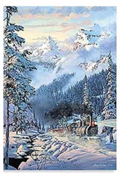 Train Enthusiast Steam Loco in Snowy Mountain Background Christmas Cards 10 Cards w/Envelopes