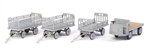 Walthers 4141 HO Baggage Tractor and Trailers Plastic Kit Non-Powered Tractor and 3 Trailers Gray